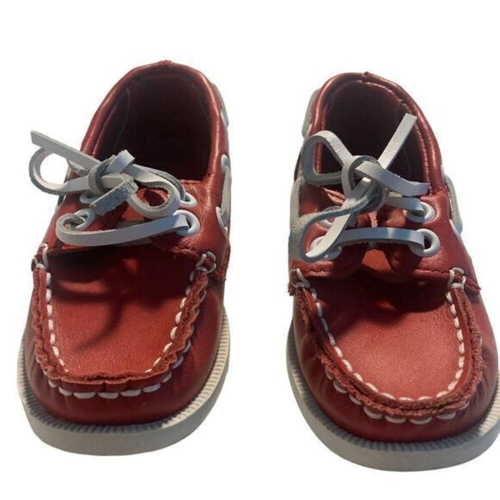 JANIE & JACK‎ BOAT SHOE RED WHITE LEATHER DECK TODDLER BOY 7 PREPPY - Picture 2 of 5